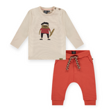Babyface Baby Le Frog Baguette T-Shirt & Joggers Set ~ Latte/Red