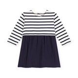 Petit Bateau l/s Striped Top Gauze Bottom Dress ~ Navy/White