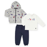 Mayoral Baby Boy Space l/s Tee , Hoodie & Sweatpants Set ~ White/Grey/Navy