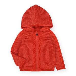 Mayoral Girls Knit Zip Hoodie ~ Red Orange