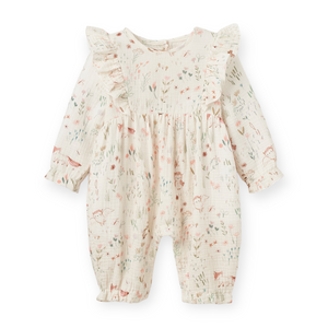 Elegant Baby Ruffle Sleeve Muslin Romper ~ Owl Print