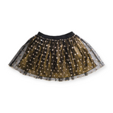 Imoga Ariana Embellished Jersey Bow Tee & Mesh Skirt Set ~ Black/Gold
