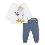 Carrement Beau Skater Raccoon T-Shirt  & Joggers Set ~ White/Blue