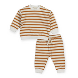 Bean's Barcelona Striped Fleece Sweatshirt & Sweatpants Set ~ Caramel