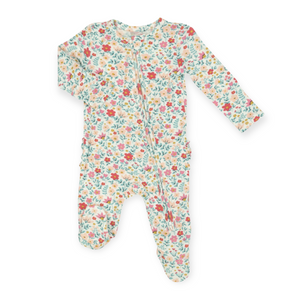 Angel Dear 2 Way Ruffle Zipper Footie ~ Ruby's Garden Ditsy