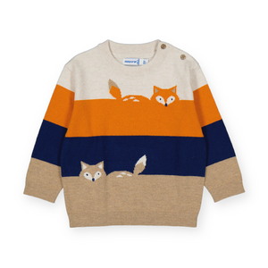 Mayoral Baby Boy Color Block Fox Knit Sweater ~ Yolk Stripe