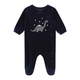 Carrement Beau Velour Side Snap Footie w/ Dinosaur Graphic ~ Navy