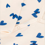 Petit Bateau Front Snap Heart Print Footie ~ Cream/Blue