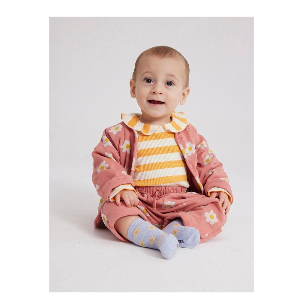 Bobo Choses Baby Printed Cardigan, Ribbed Top & Pants Set ~ Little Flower/Pink