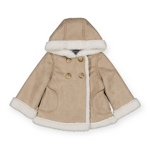 Mayoral Baby Girl Faux Suede Sherpa Lined Hooded Coat ~ Sepia
