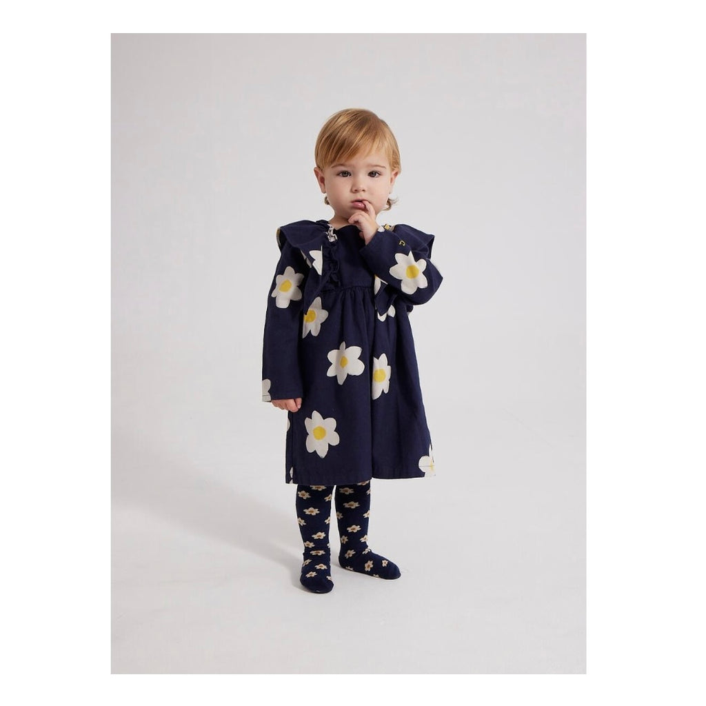 Bobo Choses Baby Printed Ruffle Woven Dress ~ Big Flower/Dark Navy