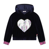 Billieblush Velvet Hoodie w/ Sequin Heart & Flouncy Skirt Set ~ Navy