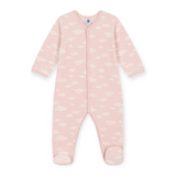 Petit Bateau Velour Front Snap Cloud Print Footie ~ Light Pink