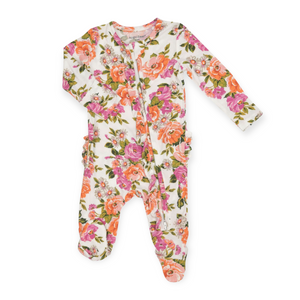 Angel Dear 2 Way Ruffle Zipper Footie ~ Wild Rose Floral
