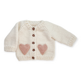 The Blueberry Hill Heart Knit Cardigan ~ Ivory/Pink