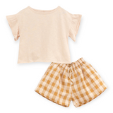 Play Up Girls Flutter Sleeve Tee & Check Shorts Set ~ Pale Pink/Golden