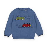 Mayoral Baby Boy Knit Sweater w/ Cars ~ Blue Heather