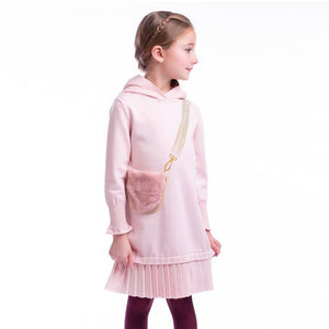 Imoga Sofia Hooded Knit Dress w/ Faux Fur Purse ~ Powder