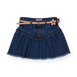 Mayoral Girls Denim Skirt w/ Belt ~ Medium Wash