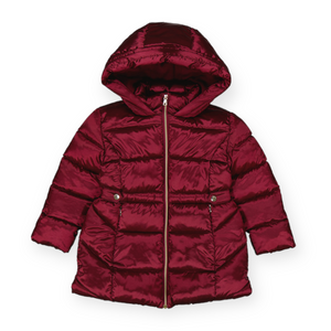 Mayoral Girls Long Hooded Puffer Coat ~ Raspberry