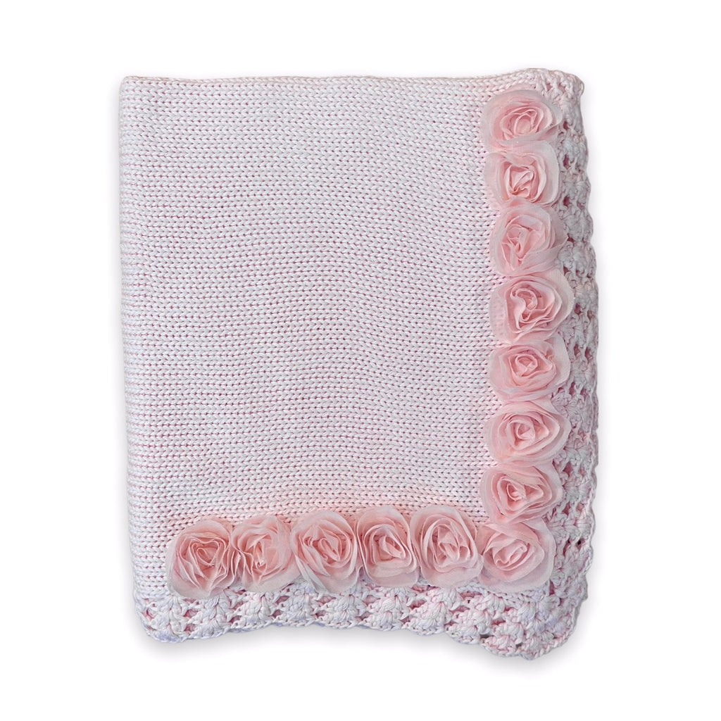Gita Knit Blanket ~ Pink w/ Pink Chiffon Roses