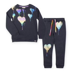 Appaman Girls Foil Hearts Ruby Sweatshirt & Katelyn Sweats Set ~ Charcoal