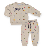 Mayoral Baby Boy Wheels Printed Sweatshirt & Sweatpants Set ~ Stone