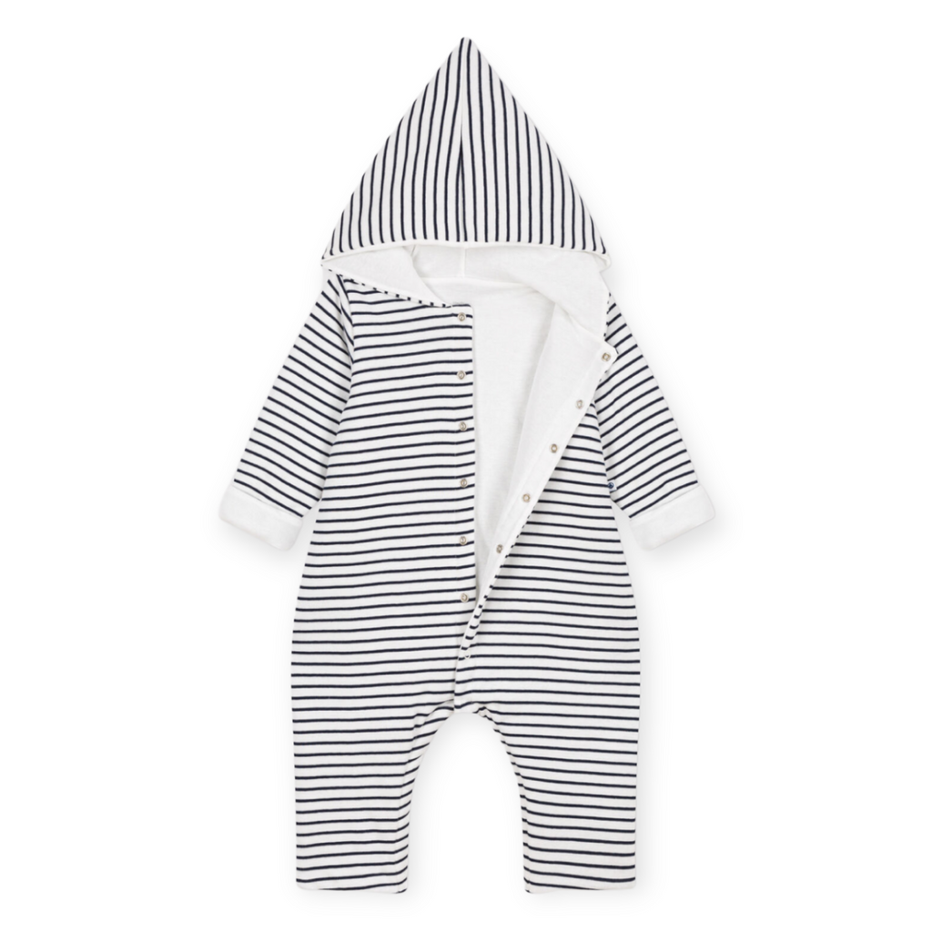 Petit Bateau Striped Hooded Coverall ~ White/Navy