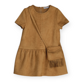 Mayoral Girls Faux Suede Dress w/ Fringe Bag ~ Cinnamon