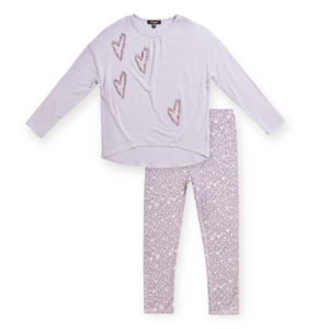 Imoga Bobby Embellished Jersey Hearts Tunic & Leggings Set ~ Lavender