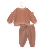 Play Up Baby Fleece Sweatshirt w/ Frill & Sweatpants Set ~ Dusky Rose