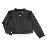 Mayoral Girls Faux Leather Jacket w/ Frill ~ Black