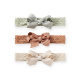 Elegant Baby Lacy Bow Headband Set ~ Neutral