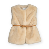 Mayoral Girls Belted Faux Fur Vest 7-12 ~ Tapioca