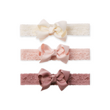 Elegant Baby Lacy Bow Headband Set ~ Pink/Mauve