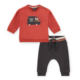 Babyface Baby Boulangerie Truck Sweatshirt & Joggers Set ~ Red/Concrete