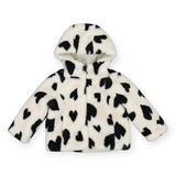 Mayoral Girls Hearts Faux Fur Coat ~ White/Black