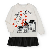 Mayoral Girls Love In The City Knit & Faux Leather Sweater Dress ~ Ivory