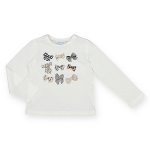 Mayoral Girls l/s Bows T-Shirt 7-12 ~ Natural
