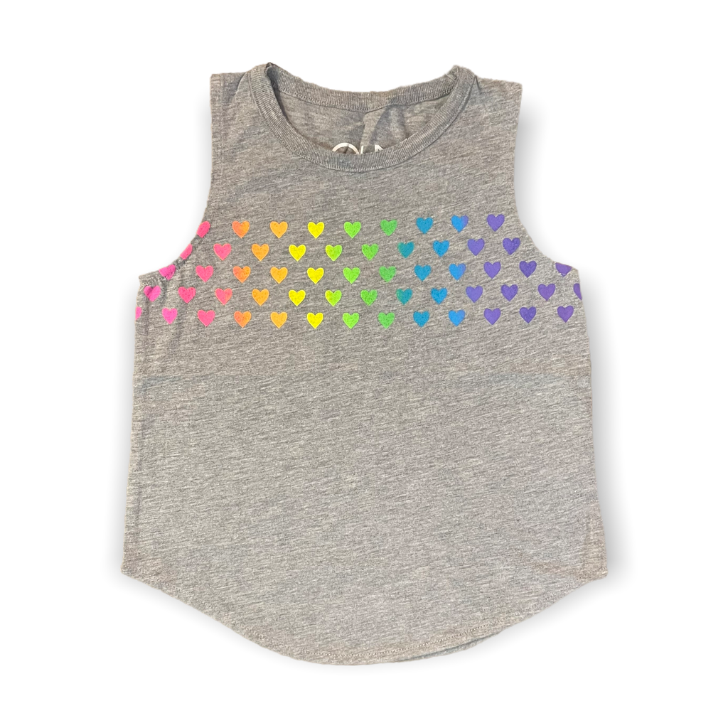 Chaser Vintage Jersey Shirttail Muscle Tank ~ Rainbow Hearts