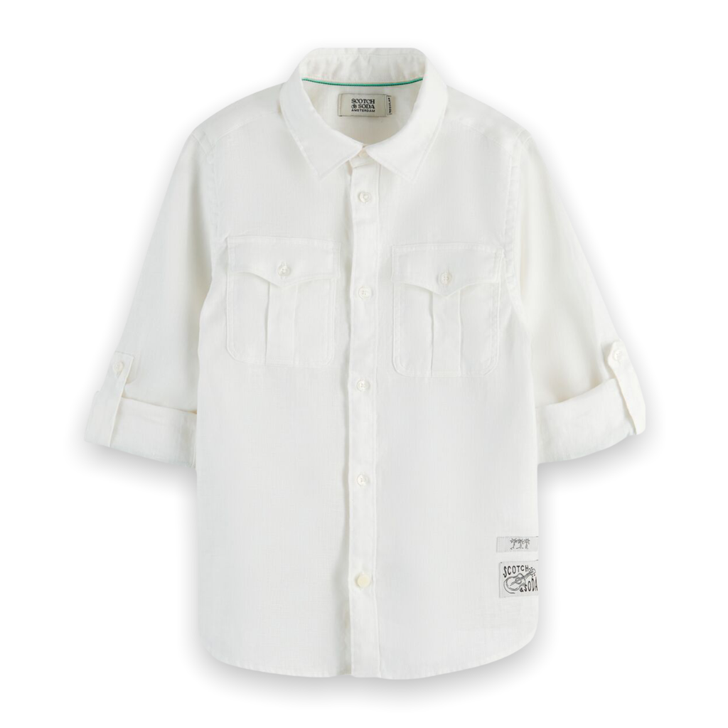 Scotch Shrunk Boys Linen Collared Shirt ~ Off White