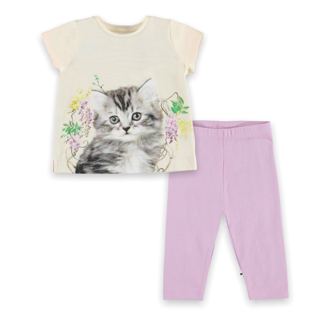 Molo Baby Girl Elly s/s Tee Shirt and Nette Legging 2pc Set ~ Kitten/Whisteria