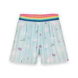 Billieblush Pleated Satin Shorts w/ Rainbow Elastic Waistband