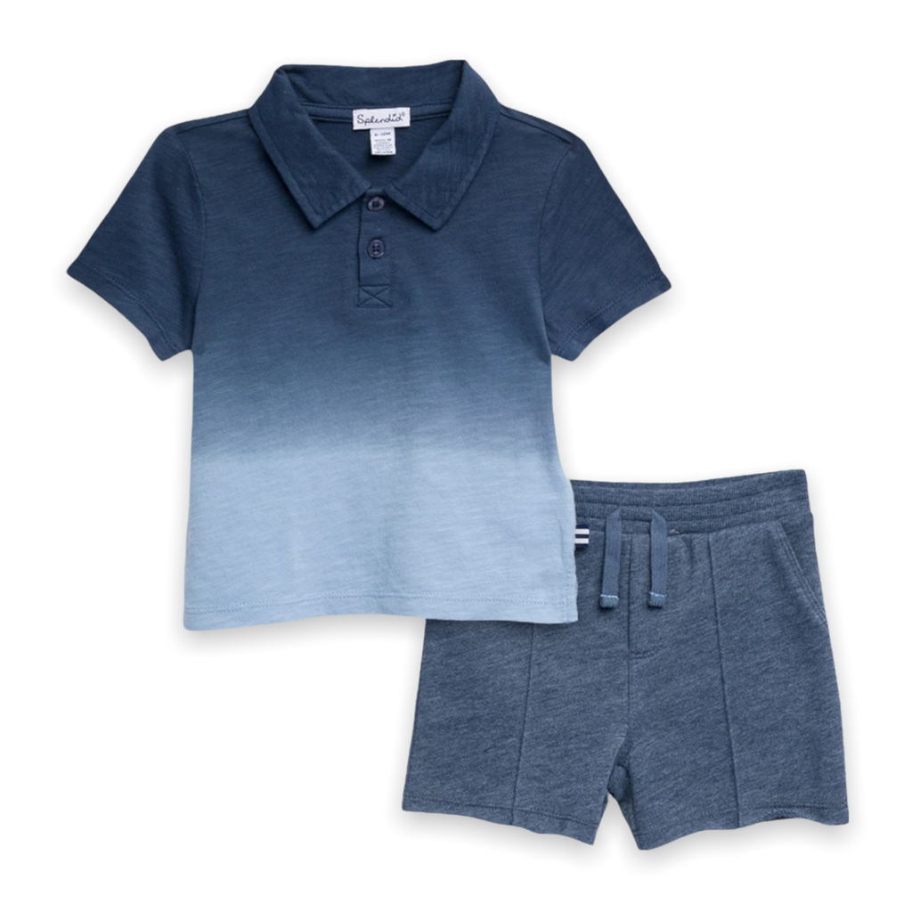 Splendid Baby s/s Polo and Shorts 2pc Set ~ Blue Dip Dye