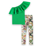 Molo Girls Rebecca Ruffle Top and Niki Leggings 2pc Set ~ Green Bee/Imaginary Jungle