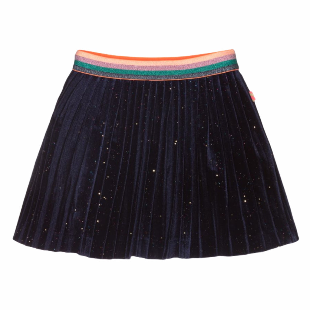 Billieblush Girls Pleated Glitter Velvet Skirt ~ Navy