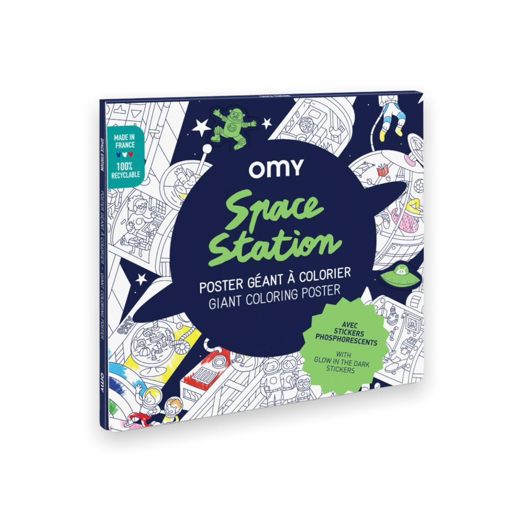 Omy Giant Glow in the Dark Coloring Poster w/ Stickers ~ Space Station