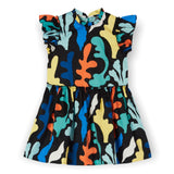 Stella McCartney Girls Seaweed Print Cotton Satin Dress w/ Frills