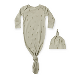 Quincy Mae Knotted Gown & Hat Set ~ Trees/Pistachio