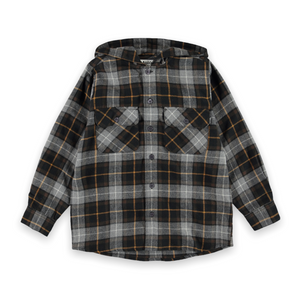 Molo Boys Rizz Plaid Button Down w/ Hood ~ Grey Brown Check
